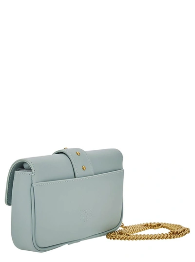 Shop Pinko 'love One Pocket' Light Blue Shoulder Bag With Logo Detail In Smooth Leather Woman