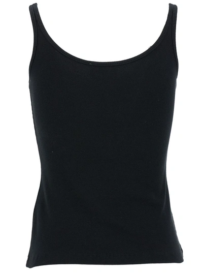 Shop Off-white Black Ribbed Tank Top With Contrasting Logo Embroidery In Stretch Cotton Woman