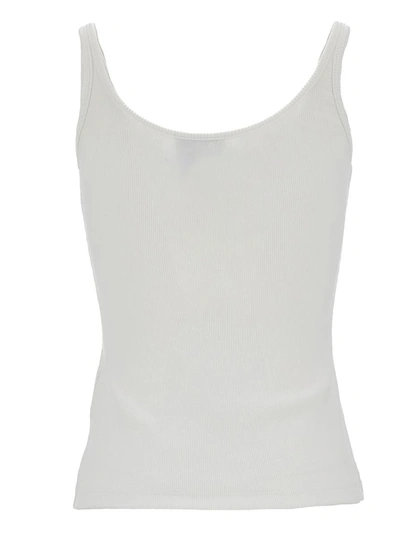 Shop Off-white White Ribbed Tank Top With Contrasting Logo Embroidery In Stretch Cotton Woman
