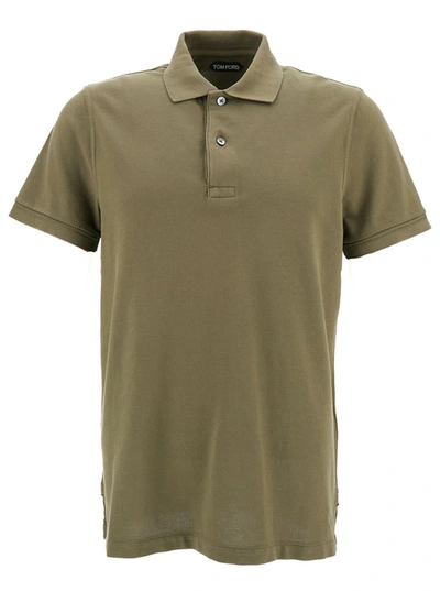 Shop Tom Ford Olive Green Polo Shirt With Short Sleeves In Cotton Man