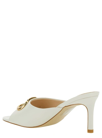 Shop Twinset White Mules With Oval T Detail In Leather Woman