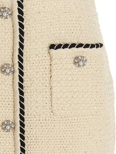 Shop Self-portrait Jewel Button Sequin Skirt In Beige