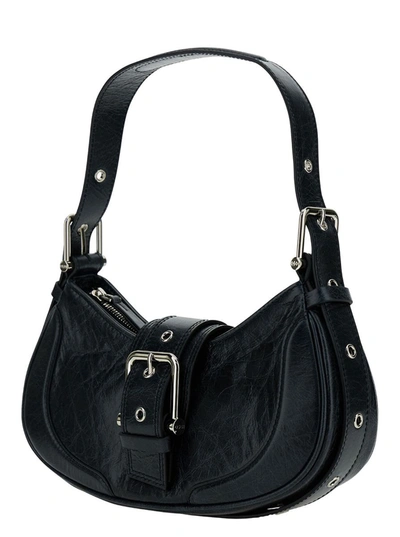 Shop Osoi 'small Brocle' Black Shoulder Bag In Hammered Leather Woman