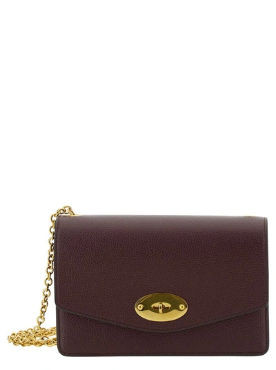 Shop Mulberry 'darley' Small Brown Shoulder Bag With Engraved Logo In Hammered Leather Woman