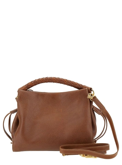 Shop Mulberry 'small Iris' Brown Handbag With Logo Detail In Hammered Leather Woman