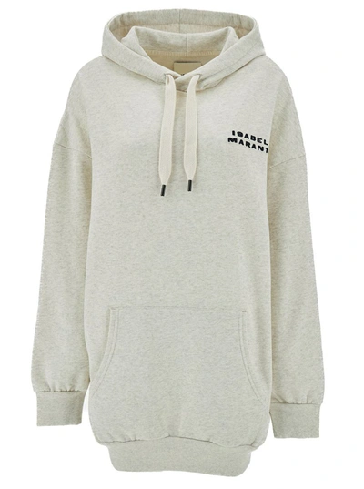 Shop Isabel Marant Oversized Beige Hoodie With Contrasting Logo Print In Cotton Woman