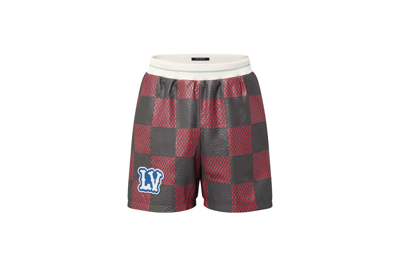 Pre-owned Louis Vuitton Leather Intarsia Damier Rugby Shorts Bright Red