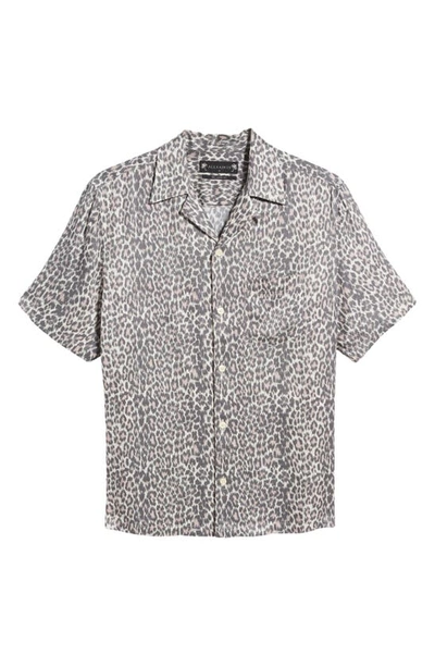 Allsaints Cult Leopard Print Short Sleeve Button-up Camp Shirt In Ecru