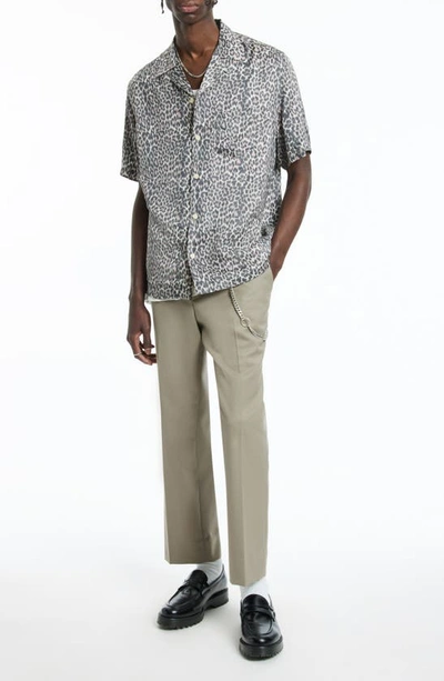 Allsaints Cult Leopard Print Short Sleeve Button-up Camp Shirt In Ecru