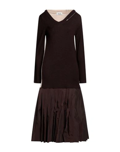 Shop Aviu Aviù Woman Midi Dress Cocoa Size 6 Polyester, Wool In Brown