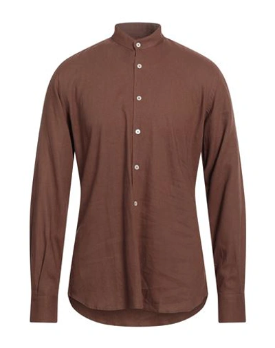 Shop Gabardine Man Shirt Dark Brown Size M Viscose, Linen