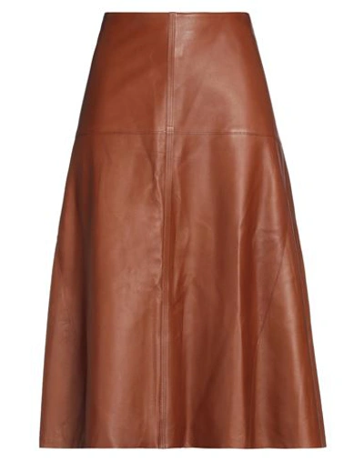 Shop B & W Woman Midi Skirt Tan Size 8 Soft Leather In Brown