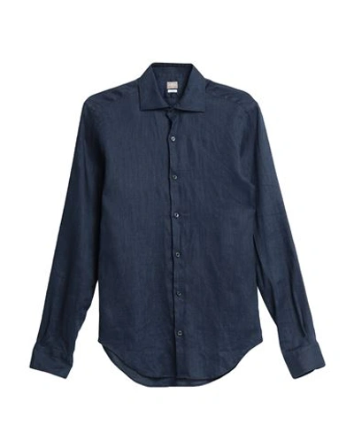Shop Alessandro Gherardi Man Shirt Midnight Blue Size 15 ¾ Linen