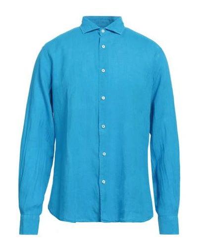 Shop Fedeli Man Shirt Azure Size 17 ½ Linen In Blue