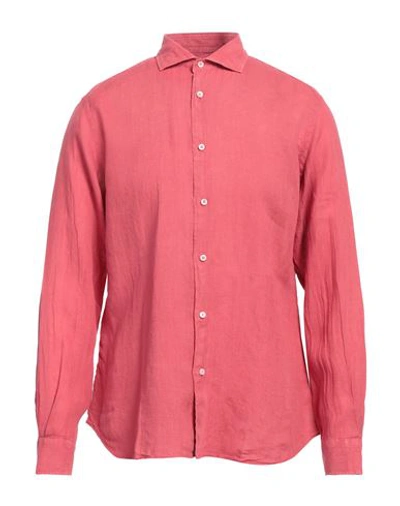 Shop Fedeli Man Shirt Coral Size 17 ½ Linen In Red