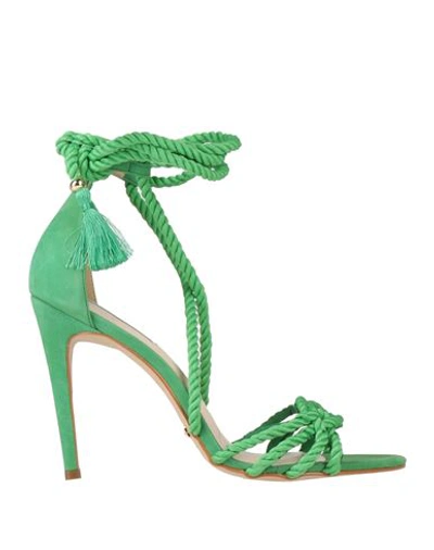 Shop Cecconello Woman Sandals Green Size 6 Soft Leather, Textile Fibers