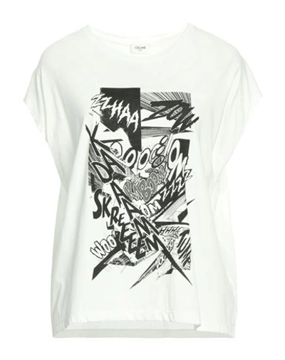 Shop Celine Woman T-shirt Off White Size S Cotton