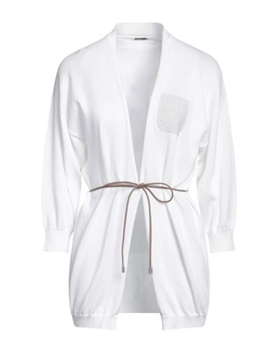 Shop Peserico Woman Cardigan White Size 6 Metallic Fiber, Cotton
