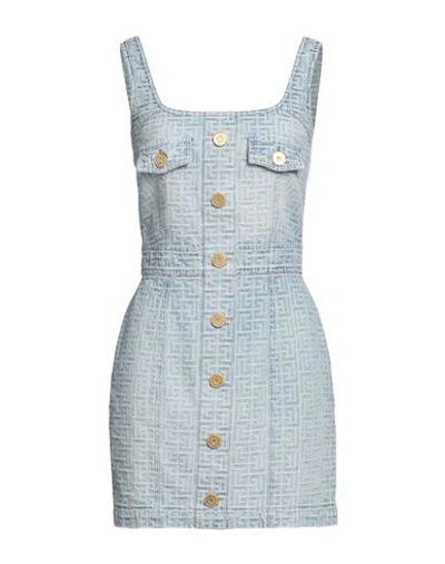 Shop Balmain Woman Mini Dress Sky Blue Size 6 Cotton