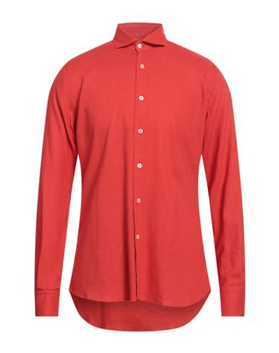 Shop Gabardine Man Shirt Red Size Xxl Viscose, Linen
