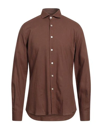 Shop Gabardine Man Shirt Dark Brown Size Xxl Viscose, Linen