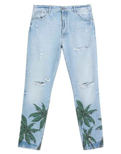 Shop Palm Angels Man Jeans Blue Size 32 Cotton, Soft Leather