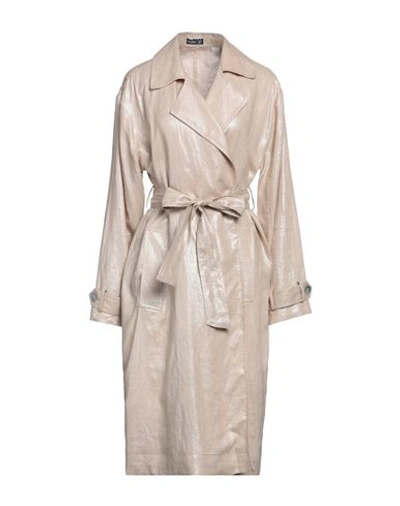 Shop Van Laack Woman Overcoat & Trench Coat Sand Size 10 Linen In Beige