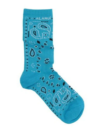 Shop Alanui Woman Socks & Hosiery Azure Size Onesize Cotton, Polyamide, Elastane In Blue