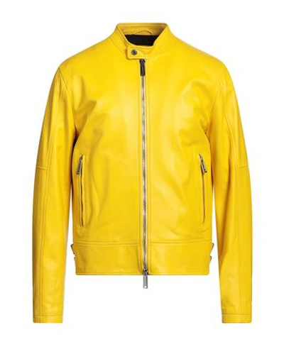 Shop Dsquared2 Man Jacket Yellow Size 38 Ovine Leather