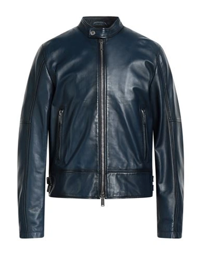 Shop Dsquared2 Man Jacket Blue Size 42 Ovine Leather