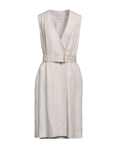 Shop Agnona Woman Midi Dress Beige Size 14 Linen, Lambskin
