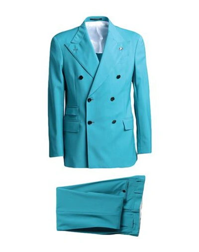 Shop Gabriele Pasini Man Suit Turquoise Size 38 Virgin Wool In Blue
