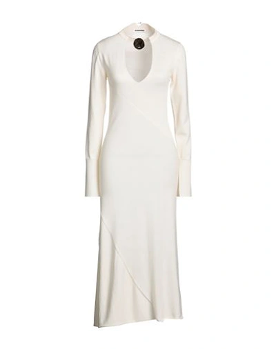 Shop Jil Sander Woman Midi Dress Ivory Size 2 Virgin Wool In White