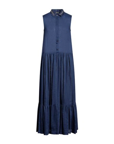 Shop Maliparmi Malìparmi Woman Maxi Dress Navy Blue Size 6 Linen