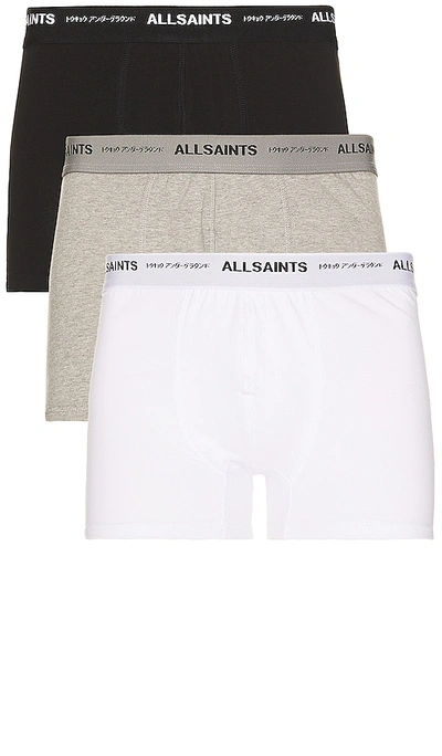 Shop Allsaints Underground Boxer Shorts In Black  White  & Grey