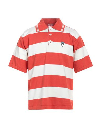 Kenzo White And Red Polo T-shirt With Embroidered Logo In Orange