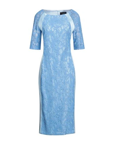 Shop Clips Woman Midi Dress Light Blue Size 10 Polyester, Polyamide, Elastane, Cotton
