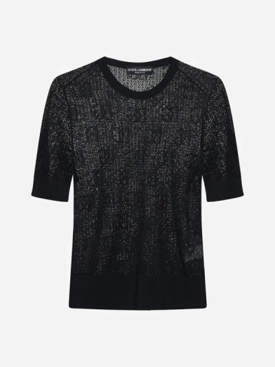 Shop Dolce & Gabbana Dg Logo Macrame' Sweater In Black