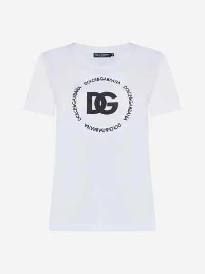 Shop Dolce & Gabbana Dg Logo Cotton T-shirt In Optic White