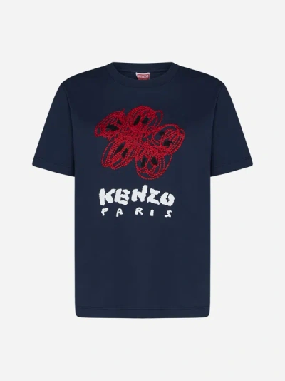 Shop Kenzo Logo Print Cotton T-shirt In Mid Blue