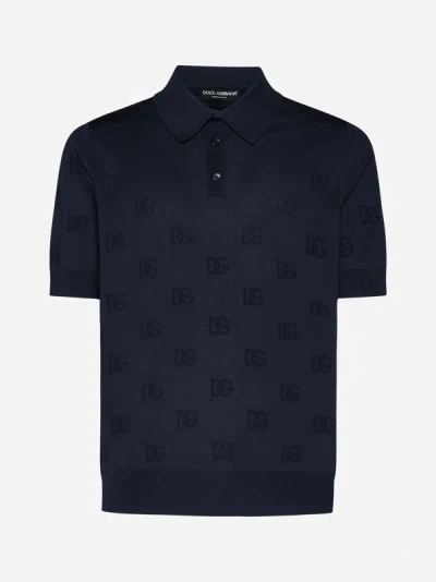 Shop Dolce & Gabbana Dg Logo Cotton Polo Shirt In Dark Blue