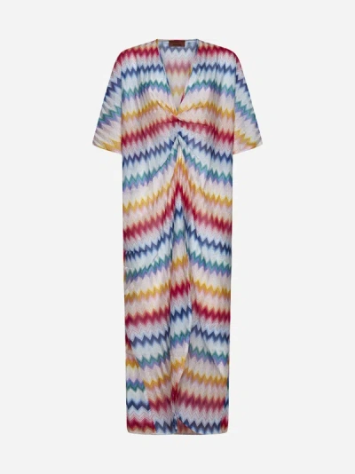 Shop Missoni Striped Lame' Knit Long Dress In White,multicolor
