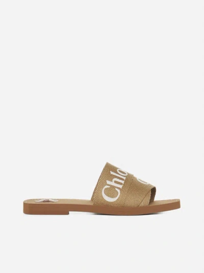 Shop Chloé Woody Linen Sandals In Desert Beige