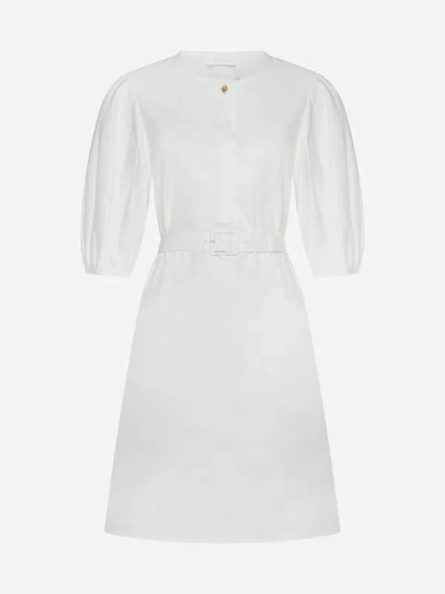 Shop Chloé Belted Cotton Dress In Butter Cream