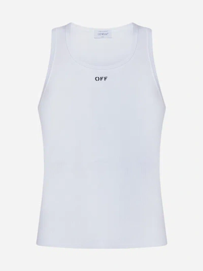 Shop Off-white Logo Cotton Tank Top In White,black