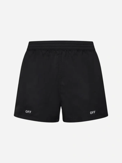 Shop Off-white Logo Swim Shorts In Black,white