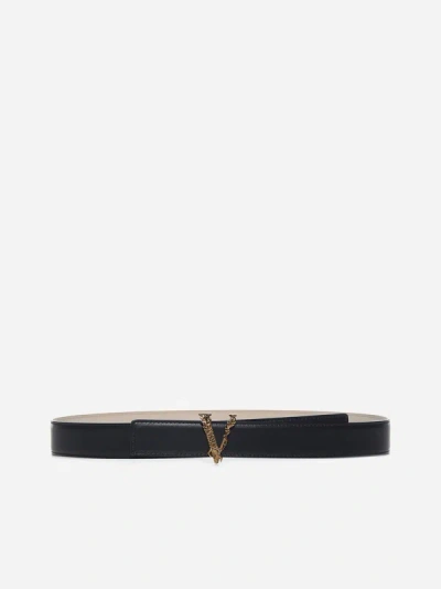 Shop Versace Virtus Leather Belt In Black