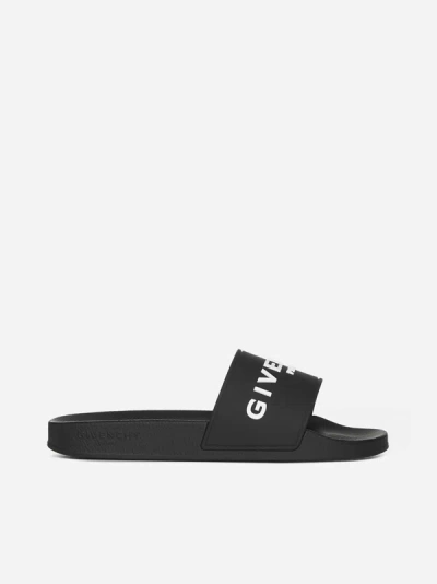 Shop Givenchy Logo Rubber Flat Slides In Black