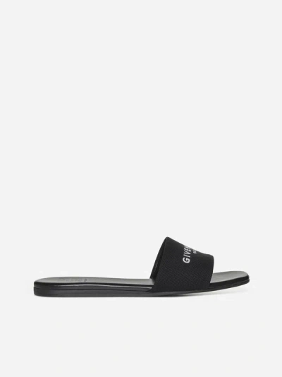 Shop Givenchy Logo Canvas Flat Mules In Black