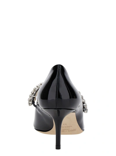 Shop Jimmy Choo 'bing Pump' Black Pumps With Crystal Strap In Patent Leather Woman